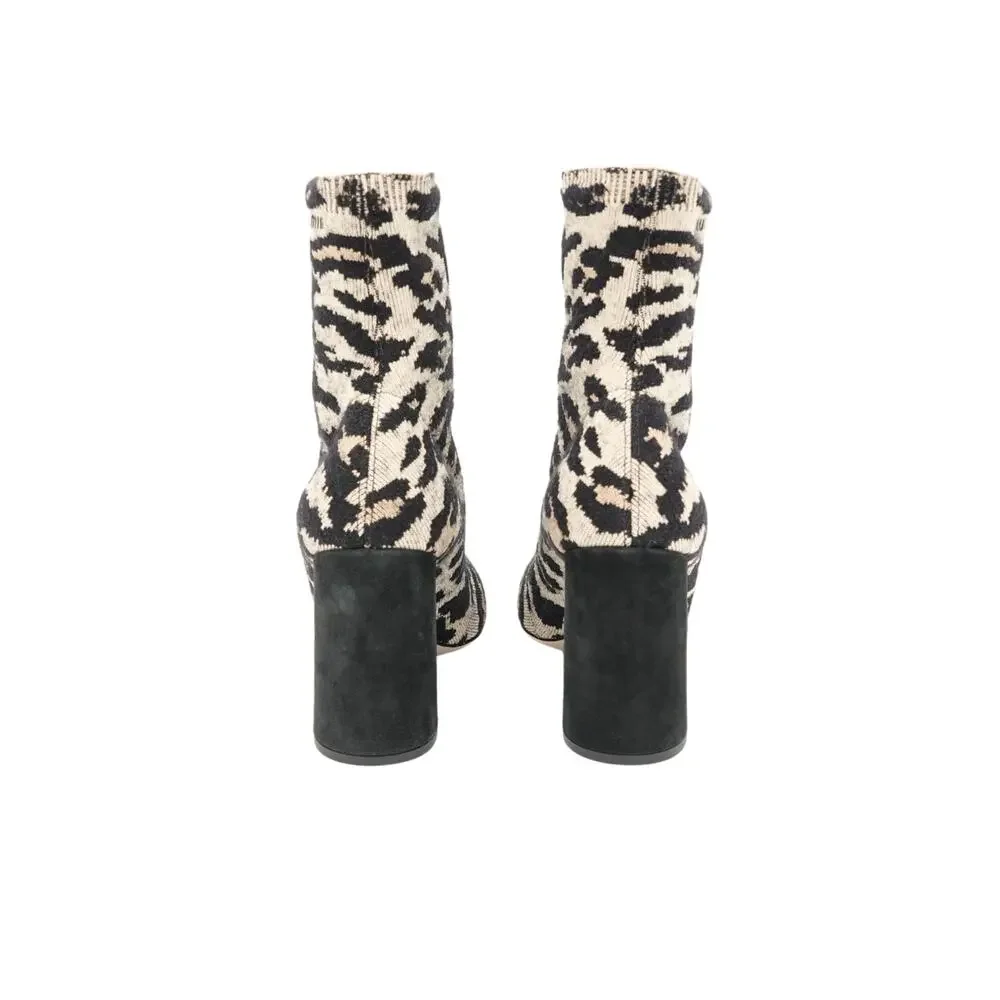 Miu Miu Leopard Print Jacquard Knit Ankle Sock Boots